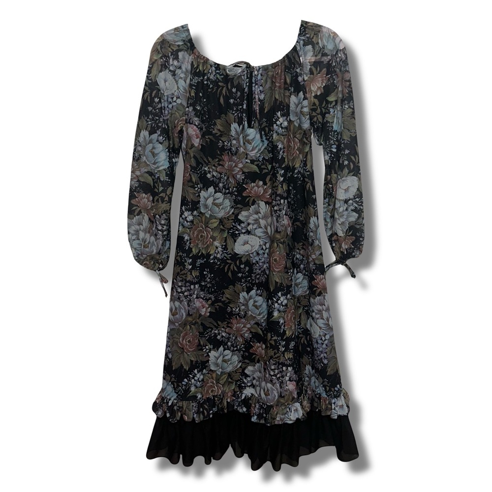 Vtg Floral Print Ruffle Dress